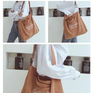 Corduroy Solid Color Adjustable Shoulder Bag Crossbody Tote Large Capacity